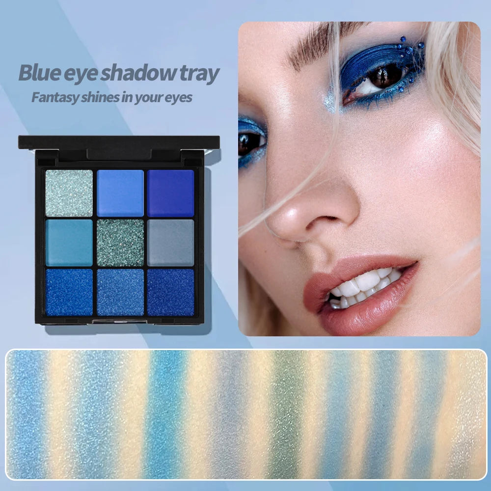 VERONNI 9-Color Blue Eyeshadow Palette | Matte Glitter Shimmer Eyeshadow Palette QXL