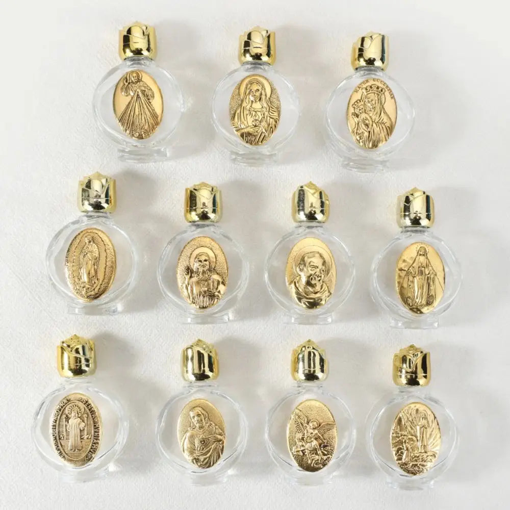 Catholic Holy Water Bottle 0.5 Floz | Gold Glass Devotional Devotional Water Bottle QXL