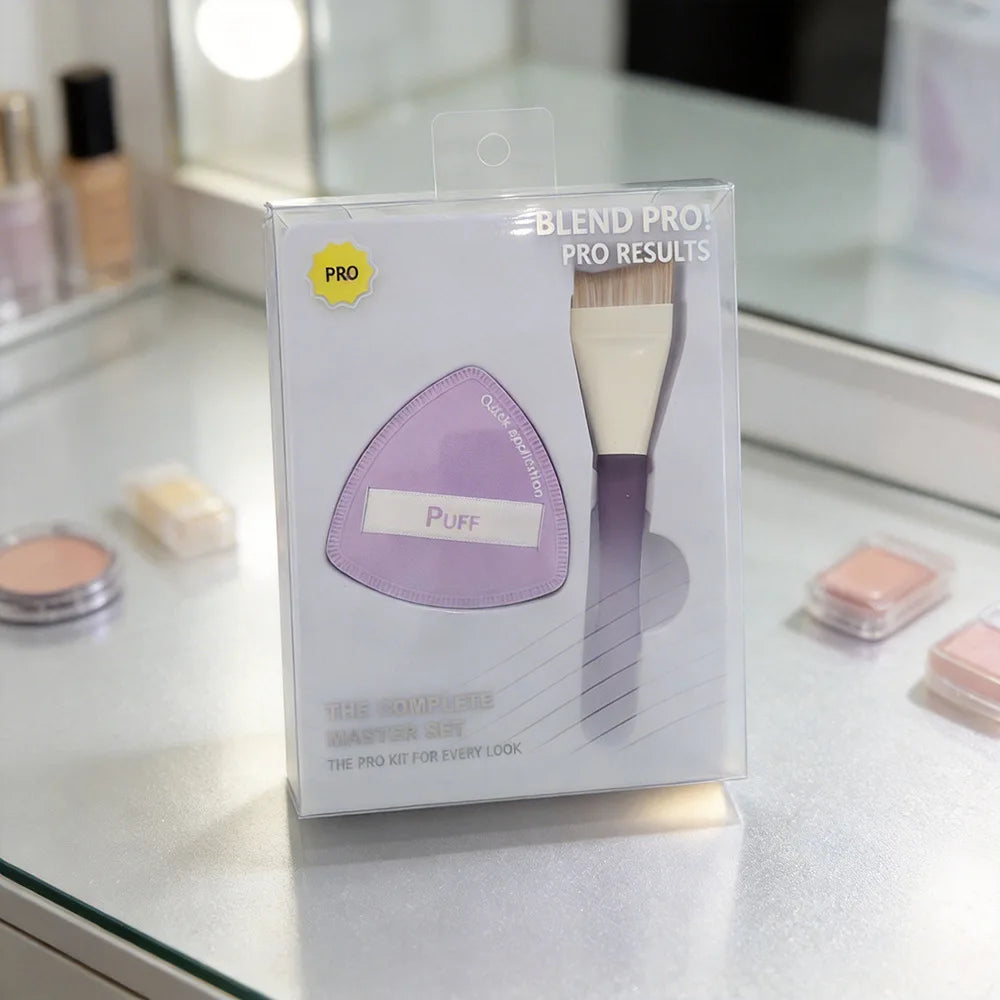 Triangle Makeup Puff & Foundation Brush Set – 3-Piece Makeup Sponge & Brush Set QXL Style 1