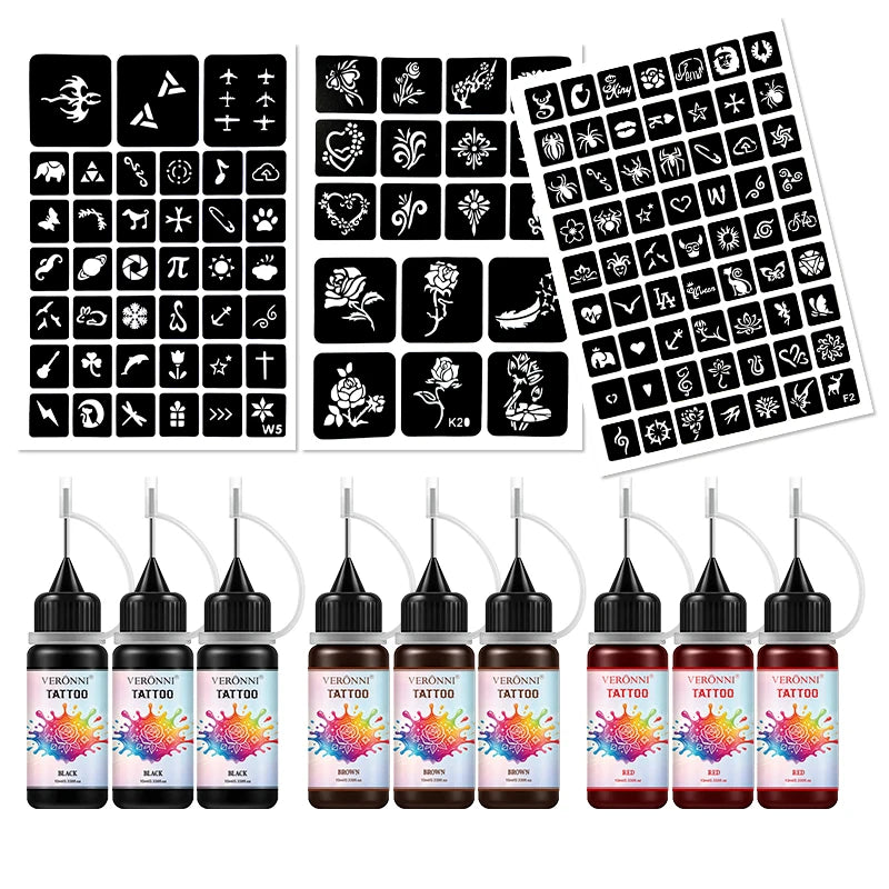 VERONNI 12-Pc Semi-Permanent Tattoo Cream | Face & Body Art Temporary Tattoo Cream QXL 12pcs