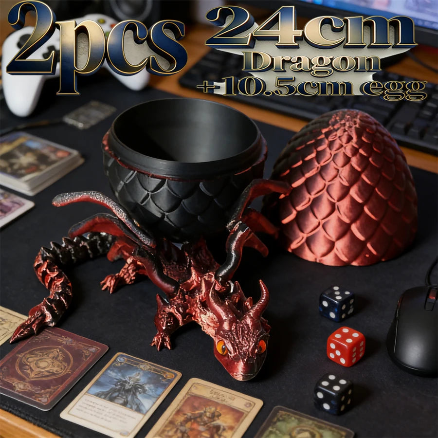 3D Printed Dragon Statue Set | Flexible Wings & Dragon Egg Fantasy Dragon Figurine QXL
