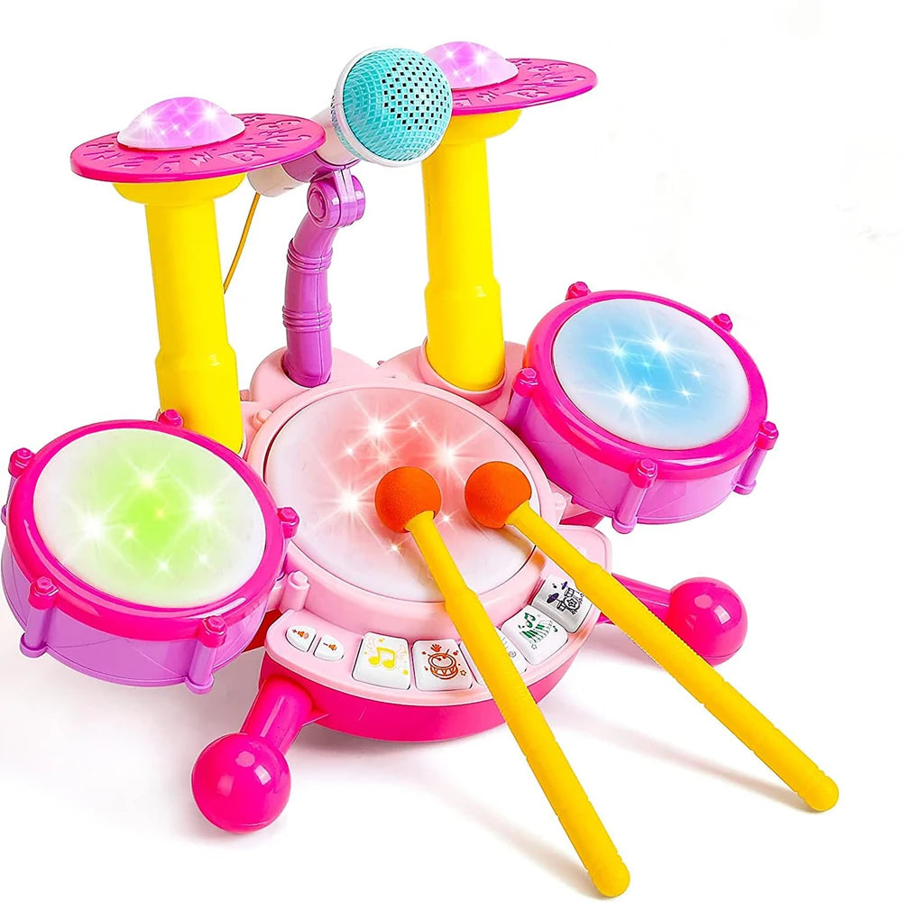 Kids Electric Drum Kit with Mic & Sticks | Ages 3–6 Gift Kids Drum Kit QXL