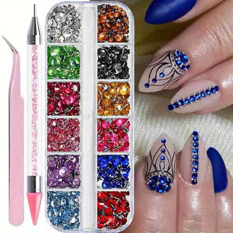 SS6–SS30 Mixed Nail Rhinestones White AB Flat-Back Gem Set Nail Art Rhinestones QXL