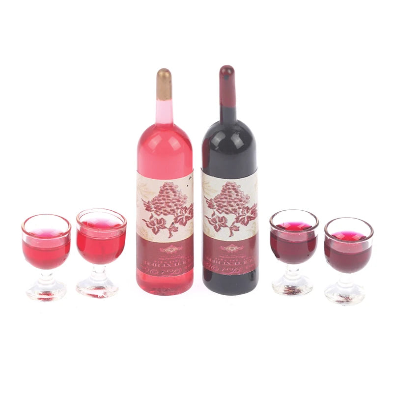 3-Pc 1/12 Dollhouse Miniature Wine Bottle & Glass Set Dollhouse Miniature Set QXL
