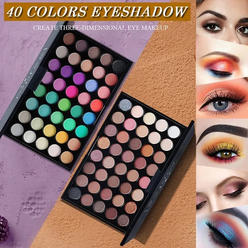 VERONNI 40-Color Glitter Matte Eyeshadow Palette | Waterproof Eyeshadow Palette QXL