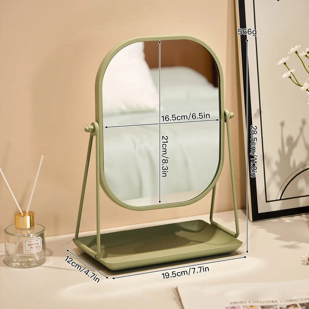 Rotating Desktop Makeup Mirror with Storage Base | Vanity Vanity Makeup Mirror QXL Green