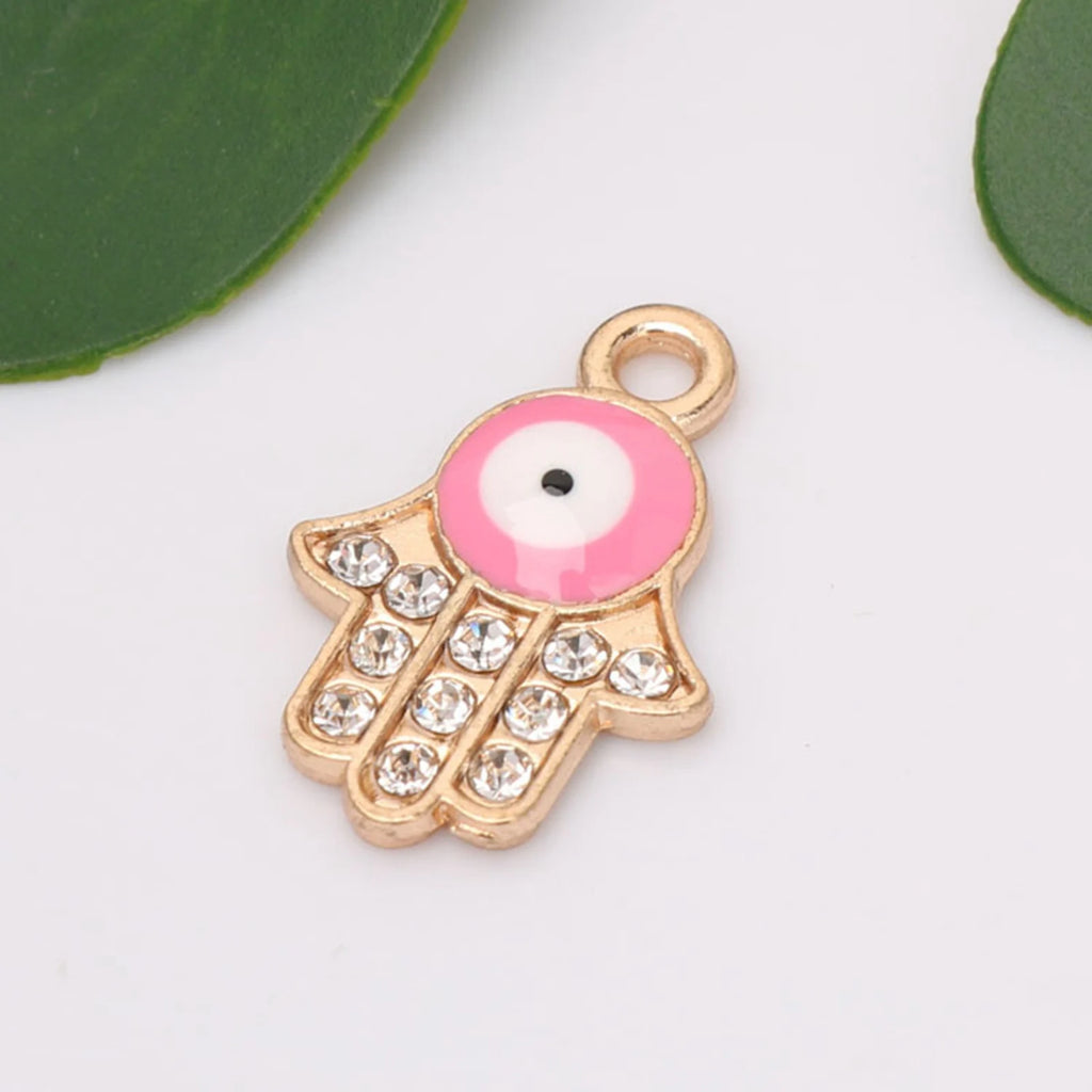 10-Pack Golden Hamsa Hand Evil Eye Charm Pendants 14x21mm Jewelry Making Charms QXL