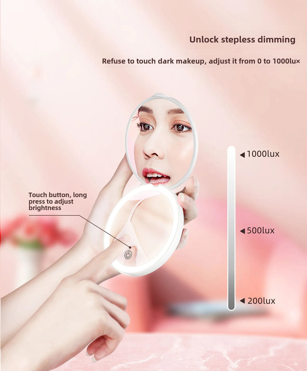 Mini Folding LED Makeup Mirror 2x Magnifying Compact Travel Compact Makeup Mirror QXL