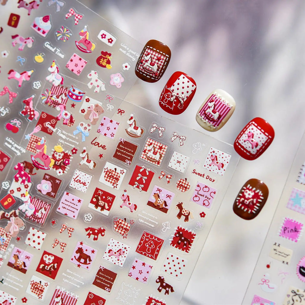 5D Vintage Nail Stickers – Checkered Heart Polka Dot Decals Nail Art Stickers QXL