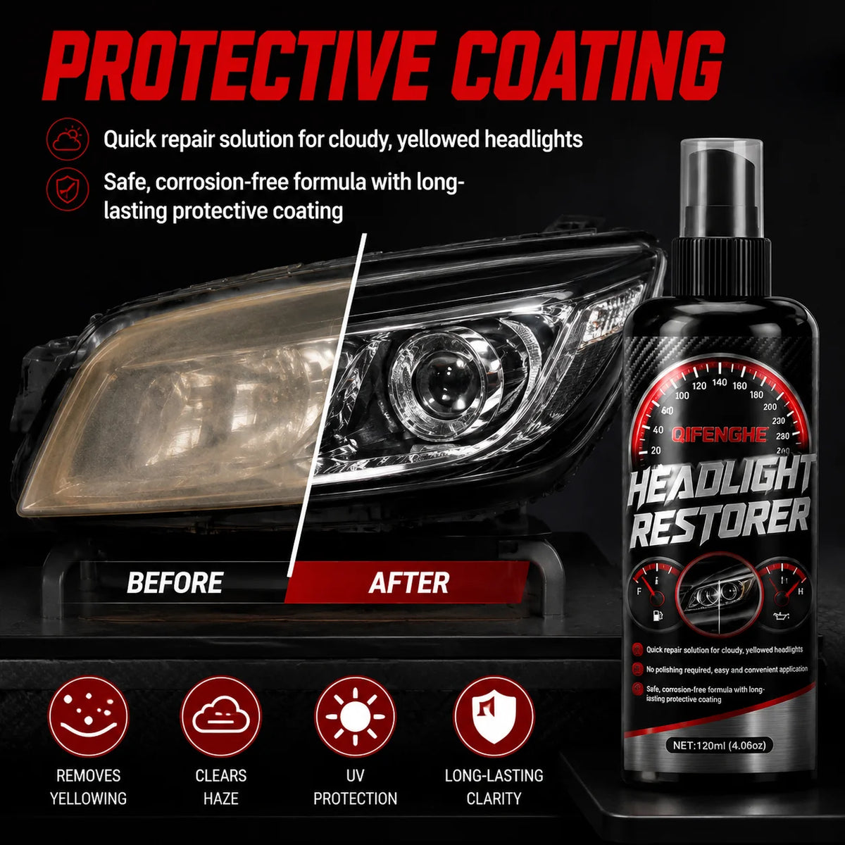 Headlight Restoration Spray – Clears Oxidized Foggy Lenses Headlight Restoration Spray QXL
