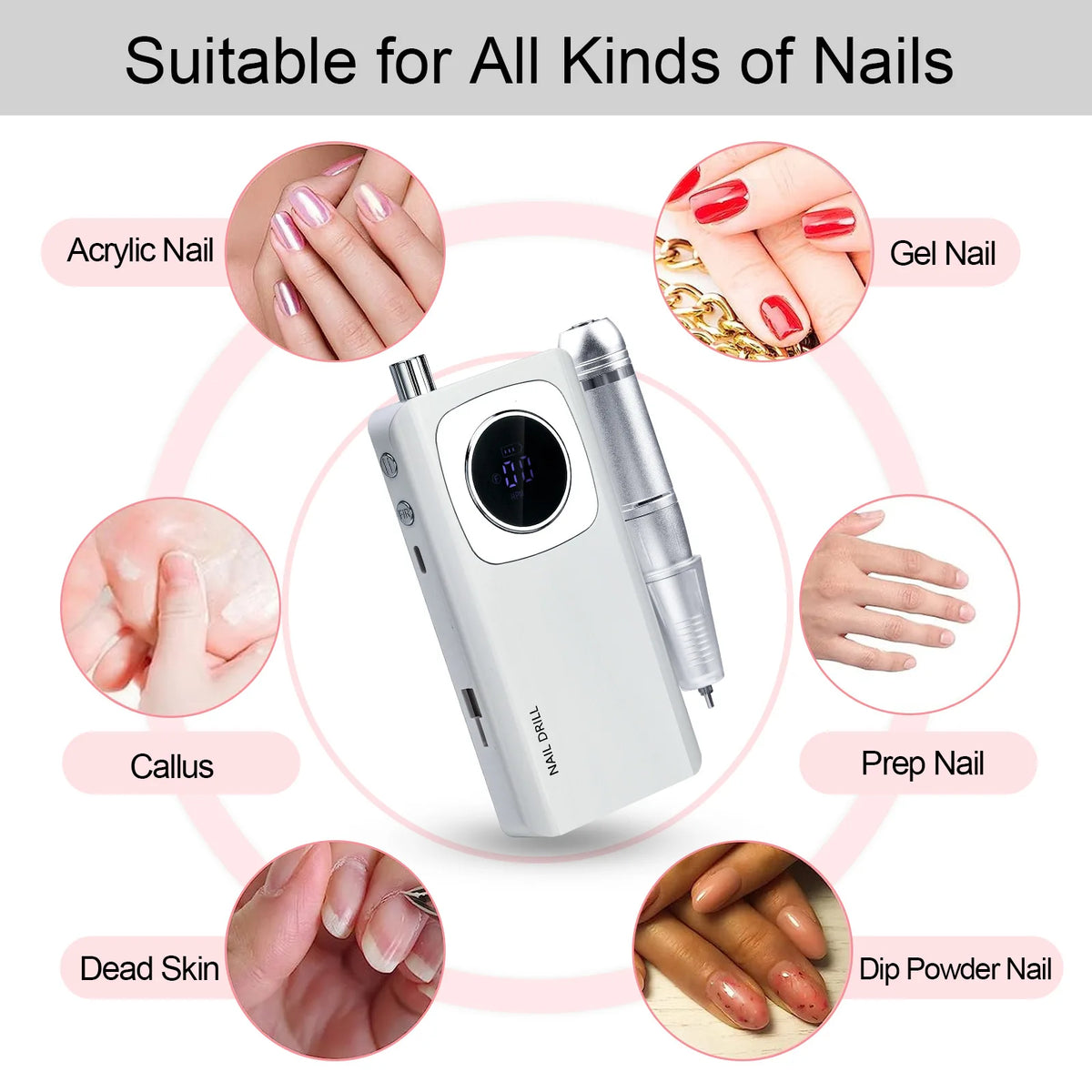 45000 RPM Rechargeable Electric Nail Drill | Pro Manicure Electric Nail Drill QXL
