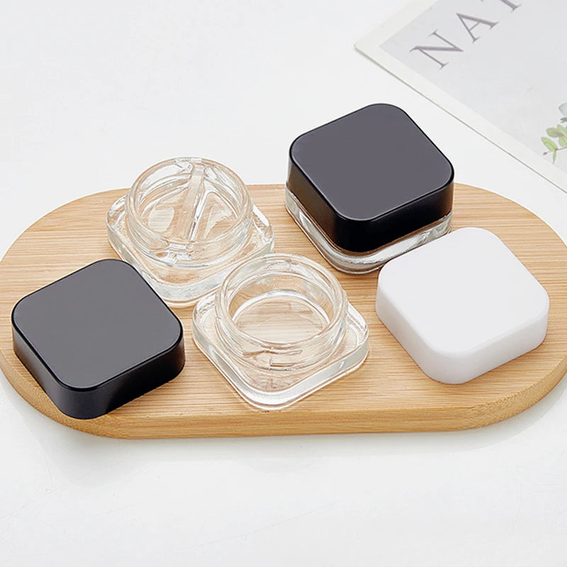 9g Square Glass Refillable Cosmetic Jar | Empty Makeup Pot Cosmetic Storage Jar QXL