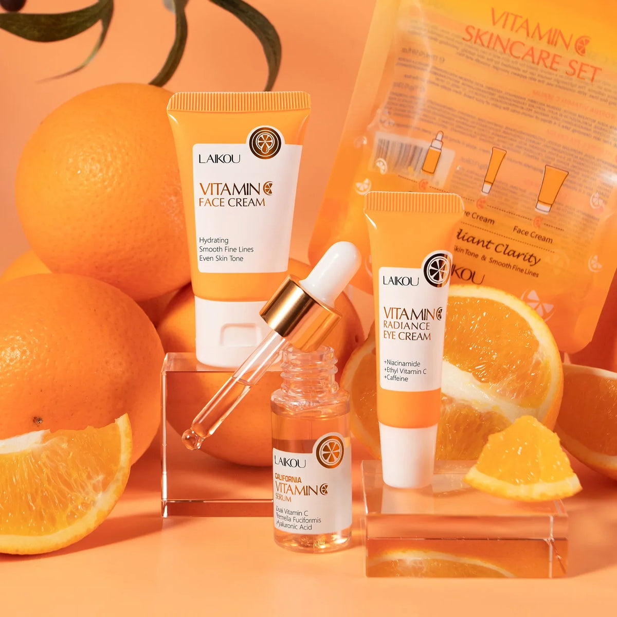 LAIKOU Vitamin C Set – Serum, Eye Cream & Face Moisturizer Skincare Gift Set QXL