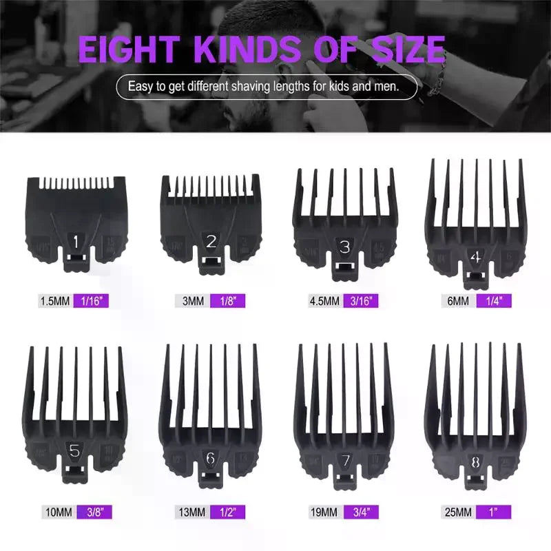 8-Piece Hair Clipper Guard Comb Set | Universal 1.5–25mm Clipper Guard Set QXL