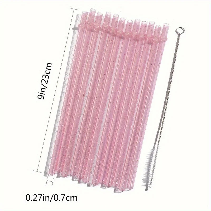Reusable Glitter Plastic Straws + Cleaning Brush | Holiday Set Reusable Drinking Straws QXL