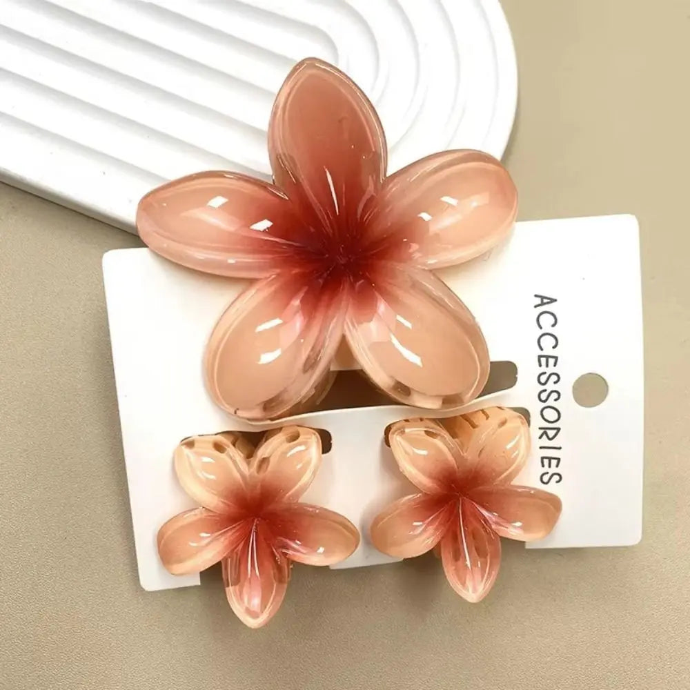 3-Pack Gradient Plumeria Flower Hair Claw Clips | Hawaiian Style Flower Hair Claw Clips QXL