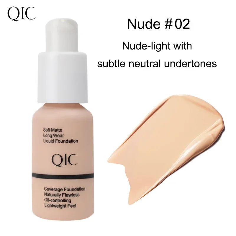 QIC Soft Matte Liquid Foundation BB Cream | Oil-Control 30ml Liquid Foundation QXL Nude 02