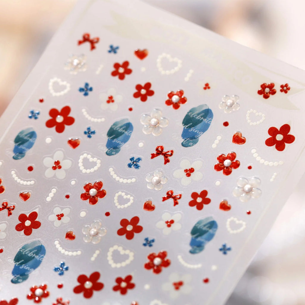 5D Floral Nail Art Stickers | Pearl Heart Bow Jelly Petal Decals Nail Art Stickers QXL