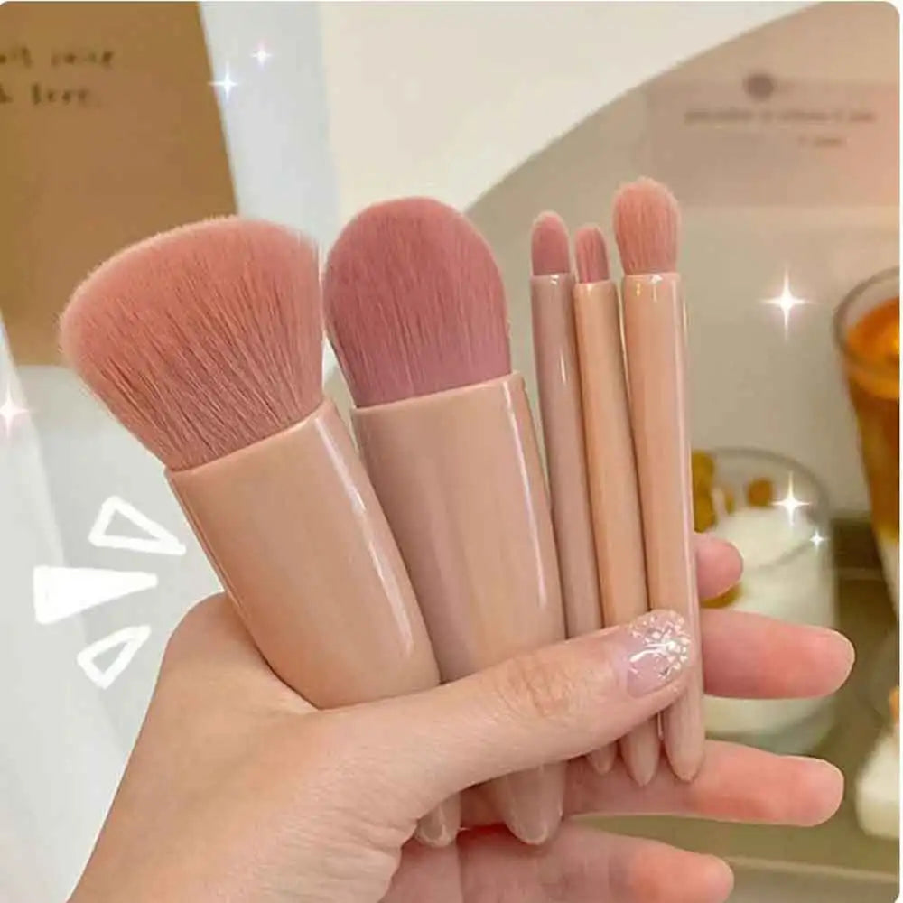 VVOCCI 5-Pc Mini Travel Makeup Brush Set with Case & Mirror Travel Makeup Brush Set QXL