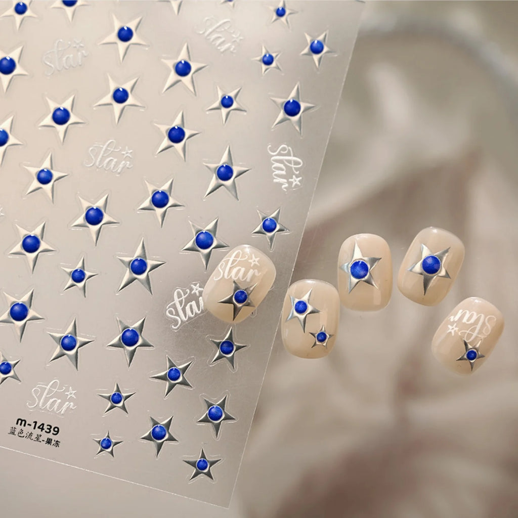Klein Blue Star 5D Nail Stickers | Silver Self-Adhesive Decals Nail Art Stickers QXL
