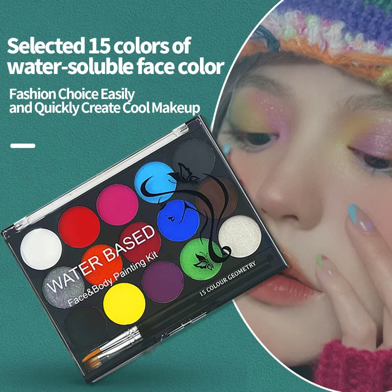 VERONNI 15-Color Face & Body Paint Palette | Non-Toxic Face & Body Paint QXL