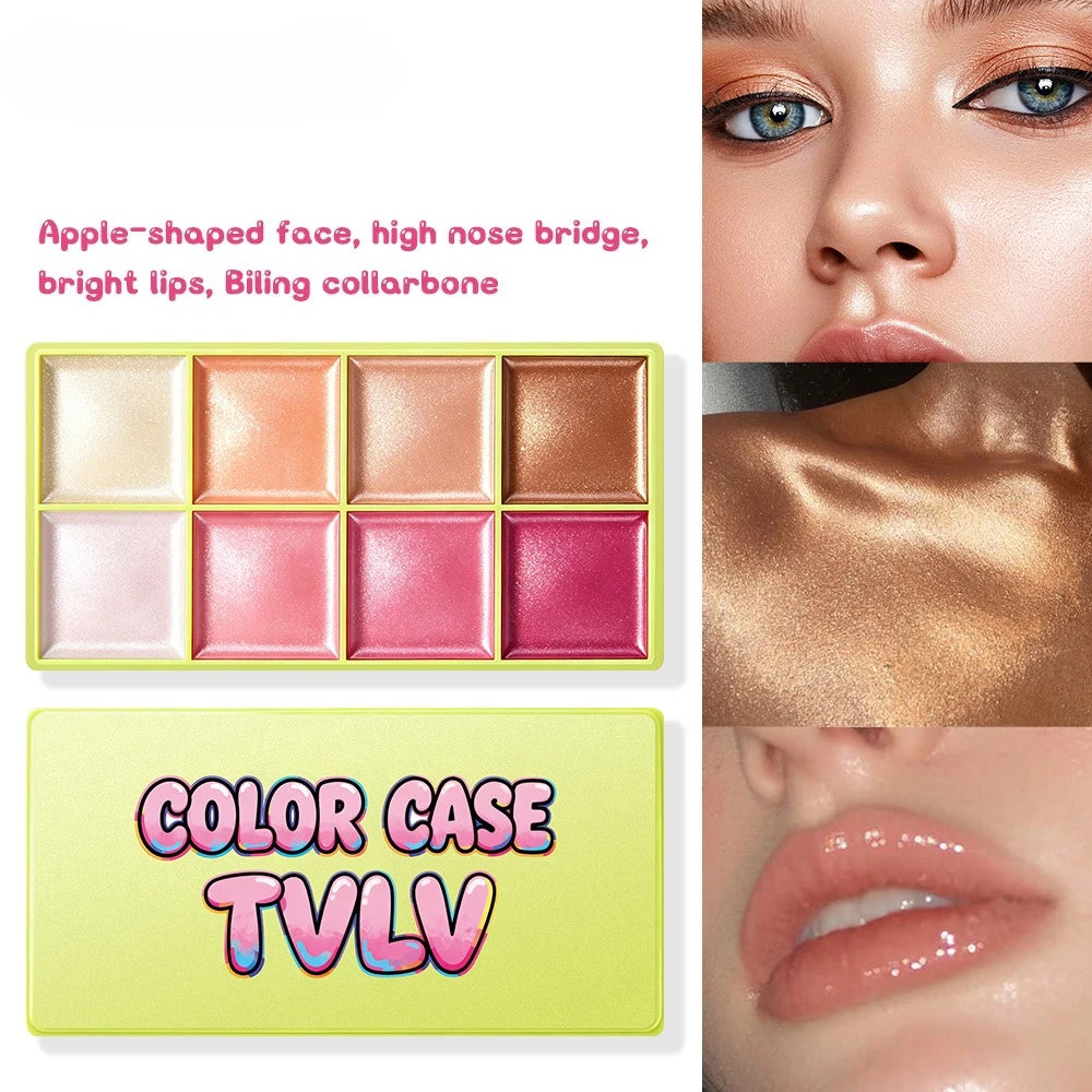 TVLV 8-Color Shimmer Highlighter Palette – Face & Eye Glow Shimmer Highlighter Palette QXL