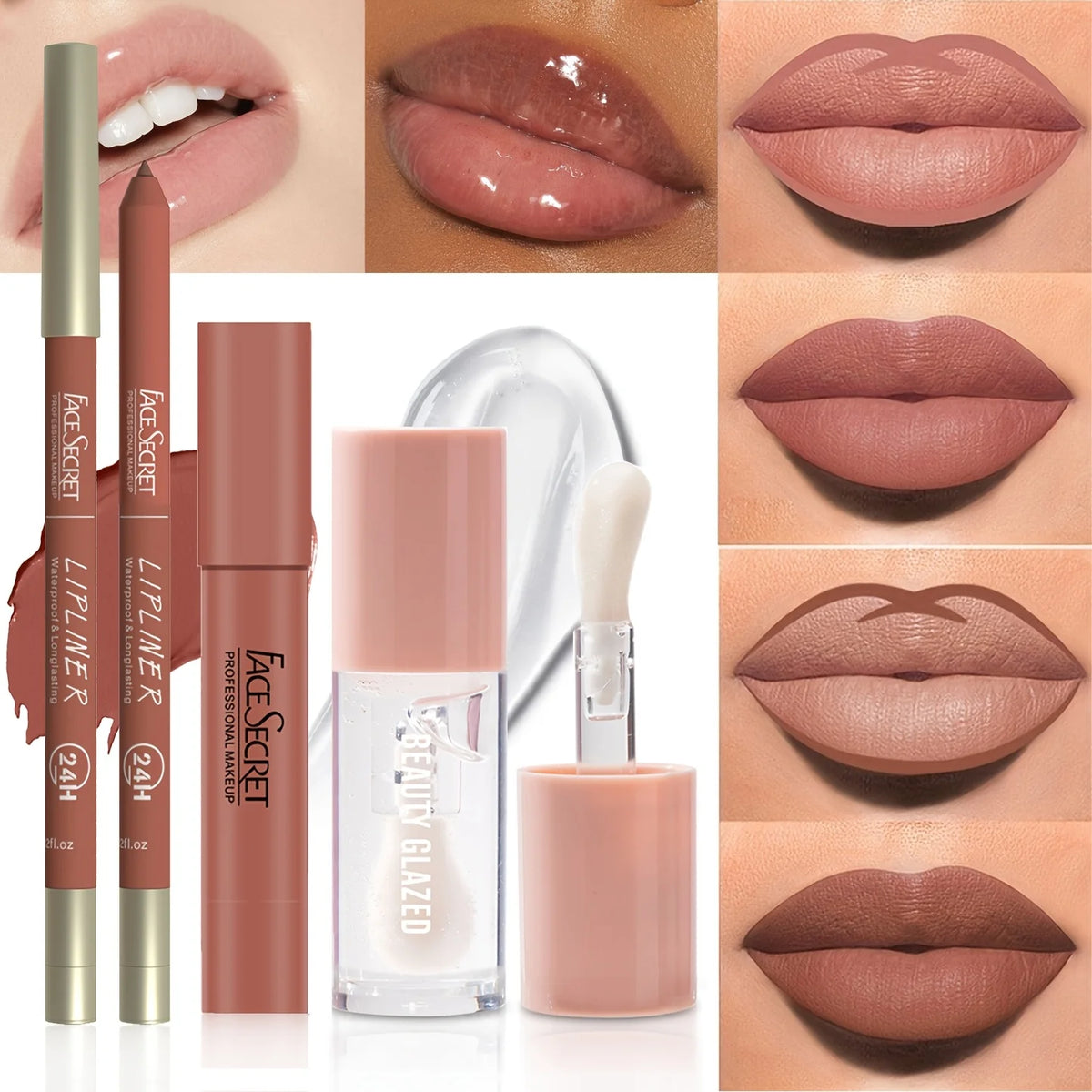 Beauty Glazed 3-Pc Velvet Matte Lip Set – Lipstick, Liner & Oil Lip Makeup Set QXL