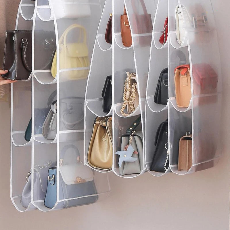 Double-Sided Hanging Bag Organizer | 6–8 Pocket Closet Storage Closet Hanging Organizer QXL
