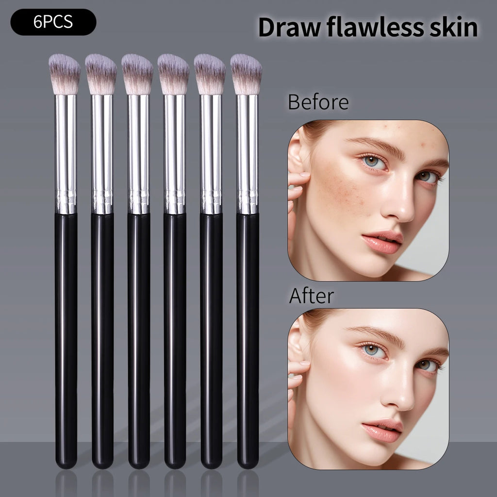 KOSSHOW 6-Pc Soft Angled Concealer & Foundation Brush Set Concealer Brush Set QXL black