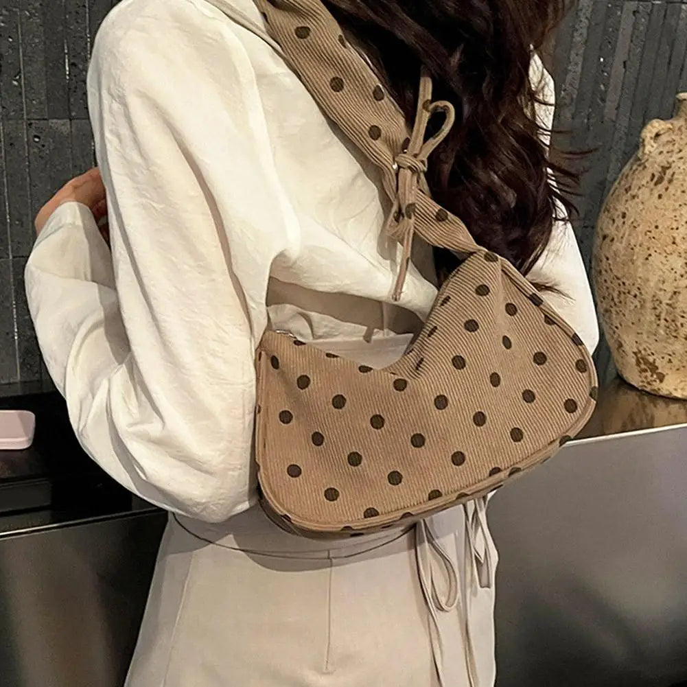 Women's Canvas Polka Dot Crossbody Shoulder Bag | Slouchy Satchel Canvas Shoulder Bag QXL
