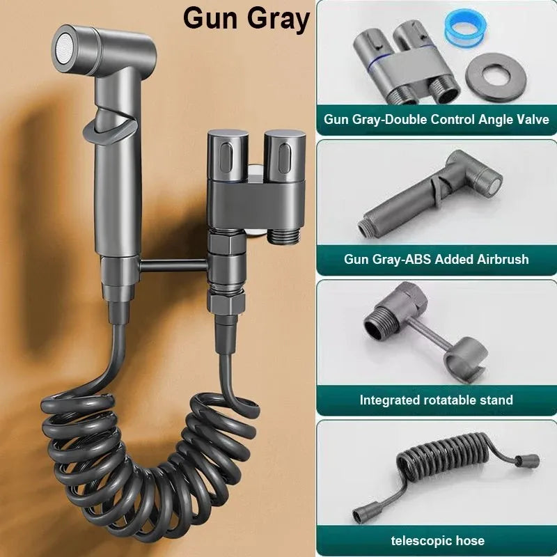 Wall-Mount Bidet Spray Gun | Dual Outlet Angle Valve Set Bidet Spray Kit QXL