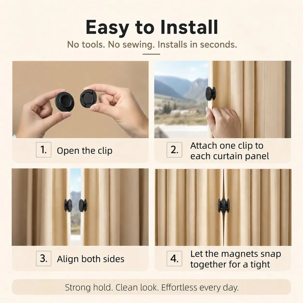 Magnetic Curtain Clips & Buckle Set – No-Drill Fasteners Curtain Magnetic Clips QXL