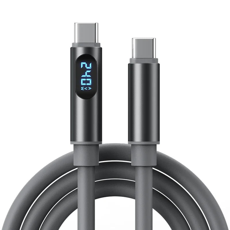 240W USB-C Fast Charging Cable with Digital Display | 6A USB-C Charging Cable QXL Gray 1.2m