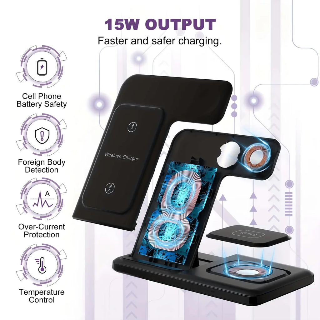 3-in-1 Foldable Wireless Charging Station for iPhone & iWatch Wireless Charging Station QXL
