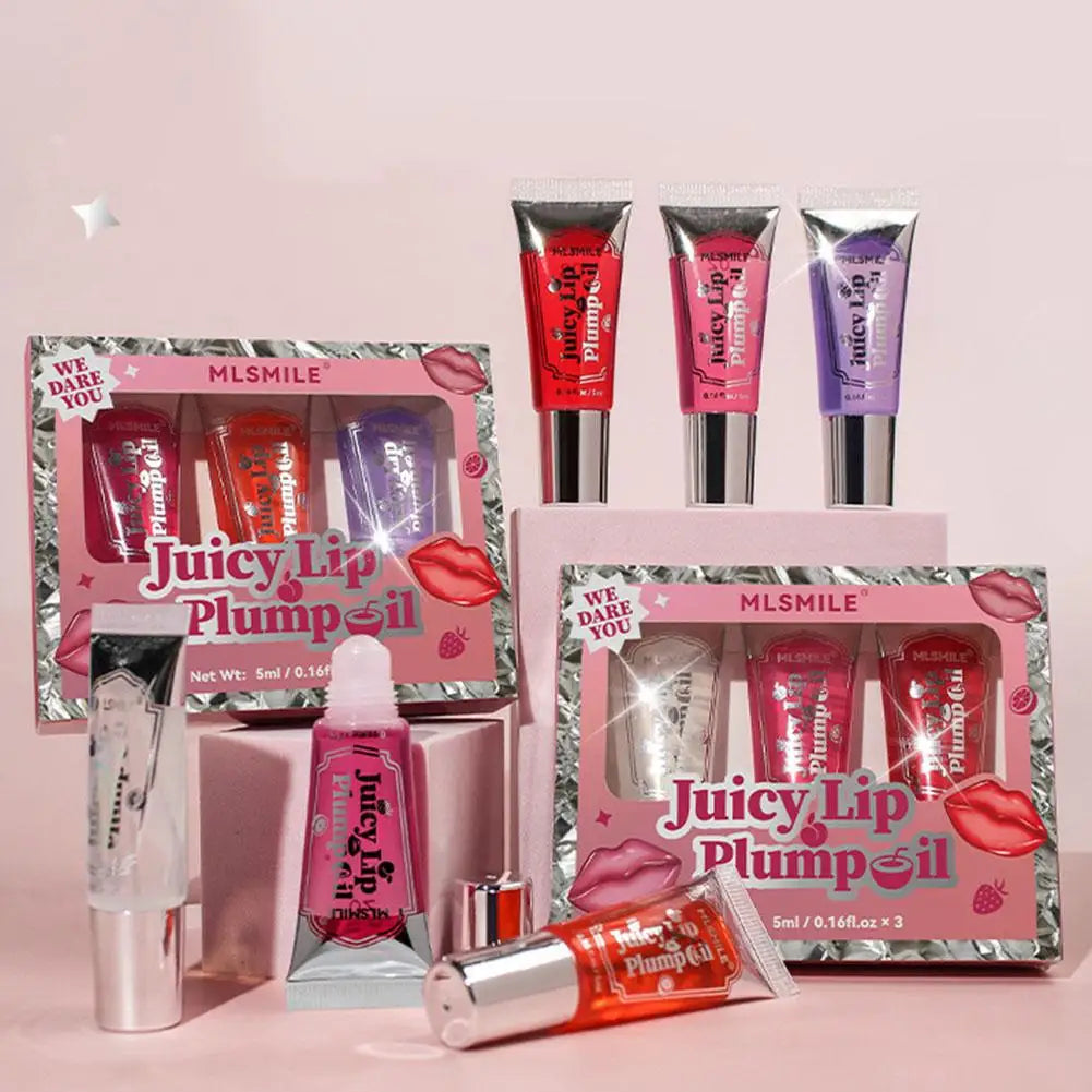 3-Pack Rollerball Lip Plumper Oil | Hydrating Glossy Lip Gloss Set Lip Plumper Oil Set QXL