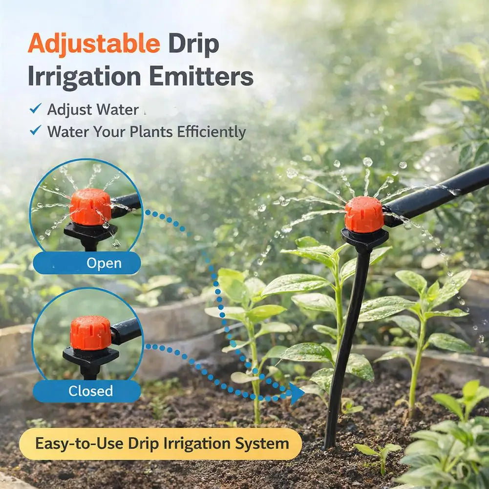 50/100-Pack Adjustable Drip Irrigation Emitters | 1/4" Garden Drip Irrigation Emitters QXL