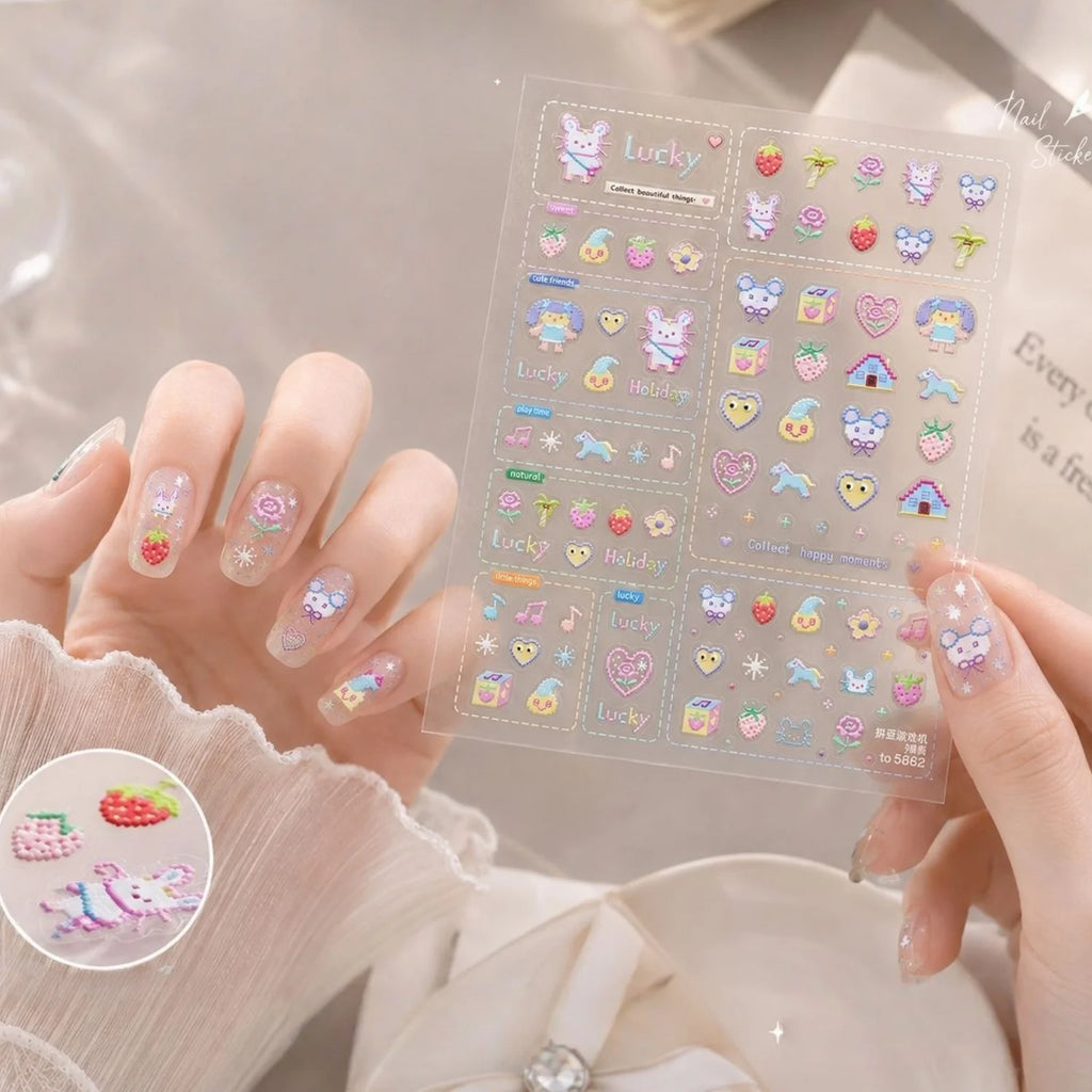 5D Cute Cartoon Nail Stickers | Self-Adhesive Nail Decals Nail Art Stickers QXL