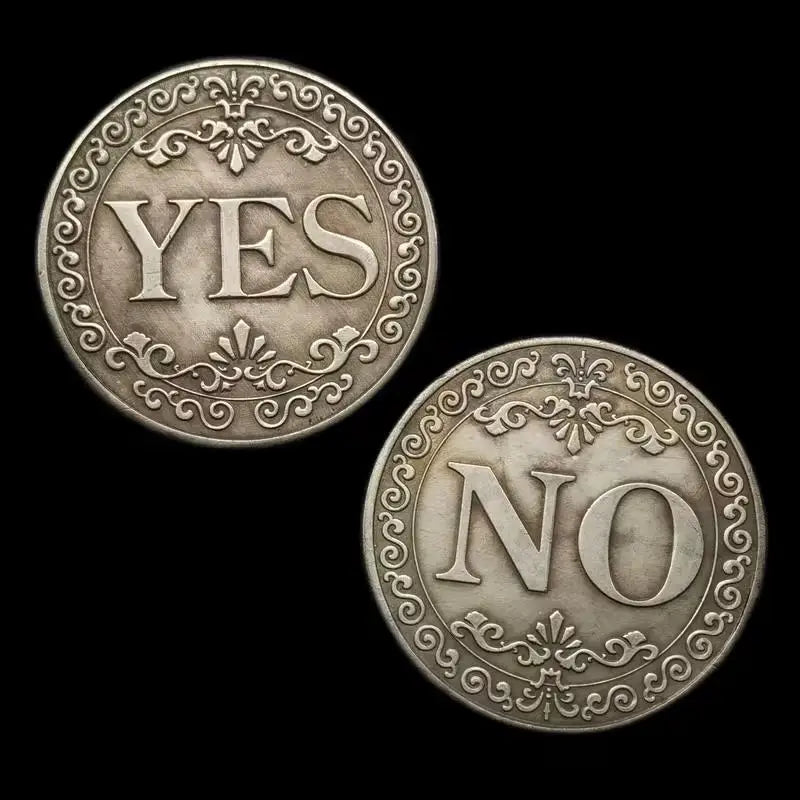 Double-Sided YES/NO Lucky Coin | Antique Silver Floral Gift Novelty Collectible Coin QXL