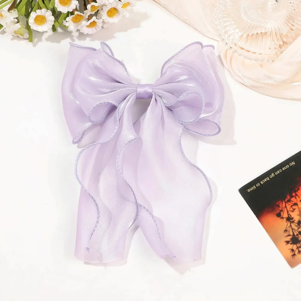 Large Chiffon Bow Hair Clip | Satin Bowknot Barrette Women Bow Hair Clip QXL