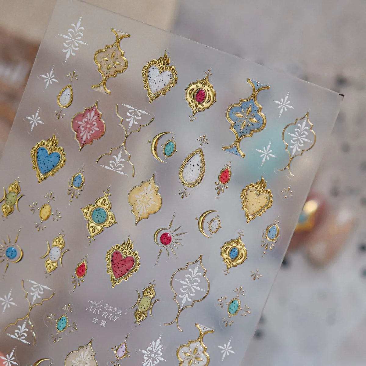 5D Retro Nail Stickers | Gem, Gold & Star Self-Adhesive Decals Nail Art Stickers QXL