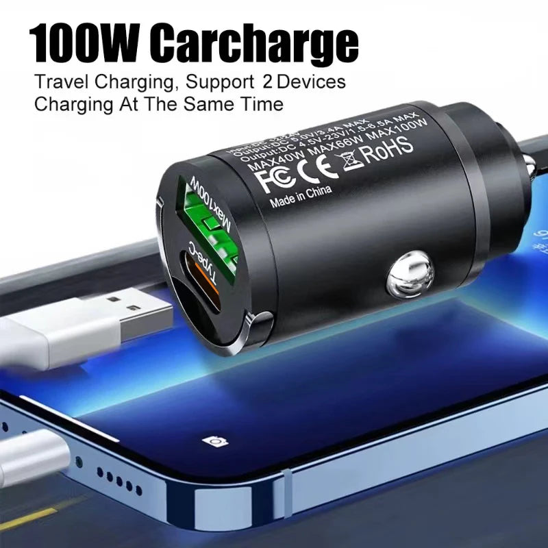 100W USB-C Car Charger PD & QC3.0 Fast Charging Adapter USB-C Car Charger QXL