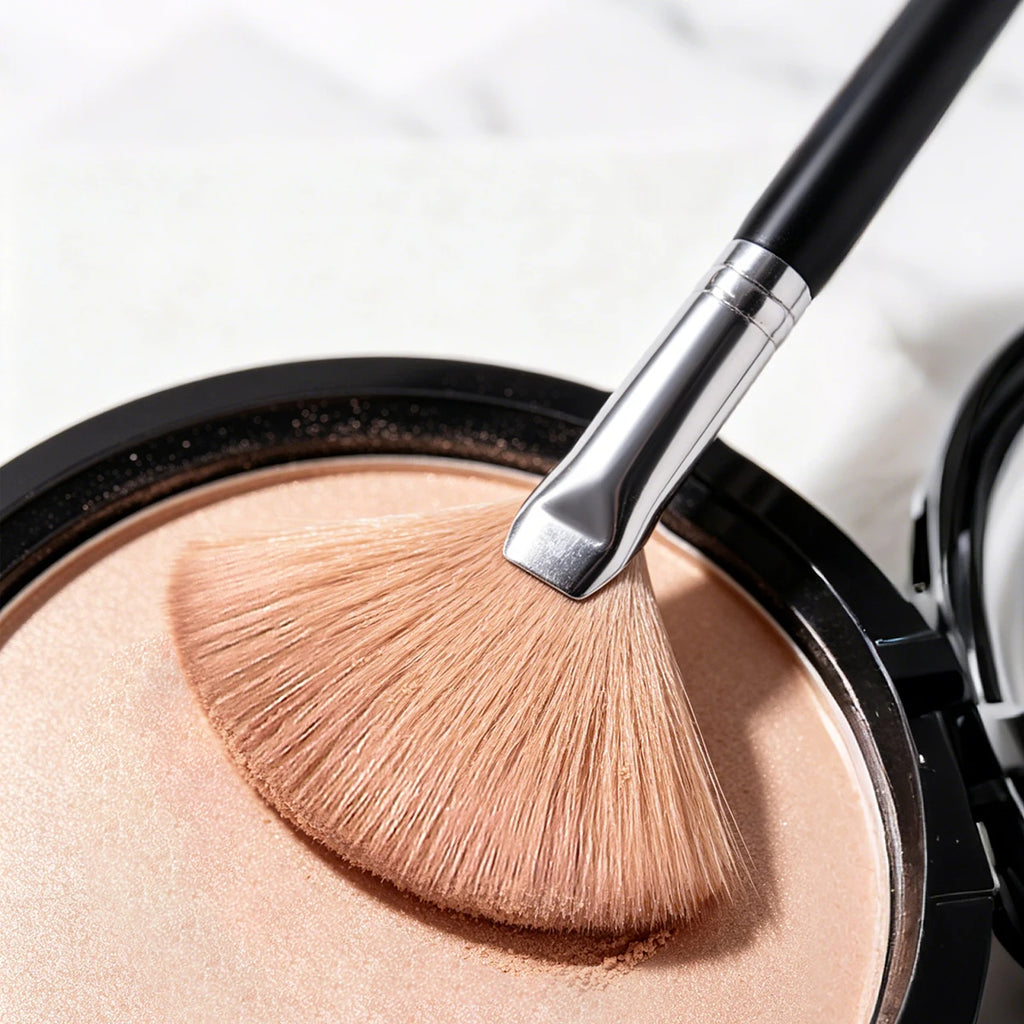 KOSSHOW 2-Pack Fan Makeup Brushes – Highlighter & Powder Fan Makeup Brush Set QXL