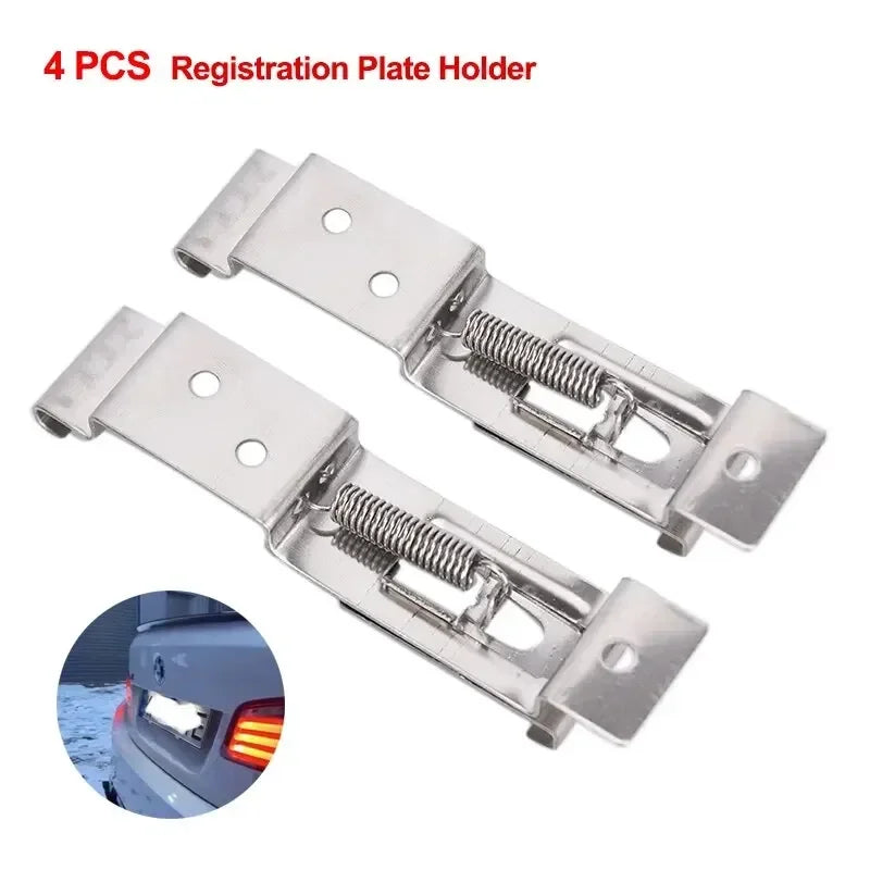 Spring-Loaded Stainless Steel License Plate Clips | 2/4/6-Pack License Plate Bracket QXL Silvery- 4 PCS