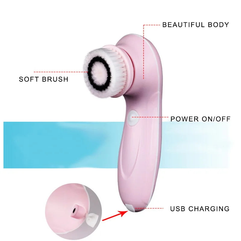 3-in-1 Electric Face Cleansing Brush | Rechargeable Spin Electric Cleansing Brush QXL