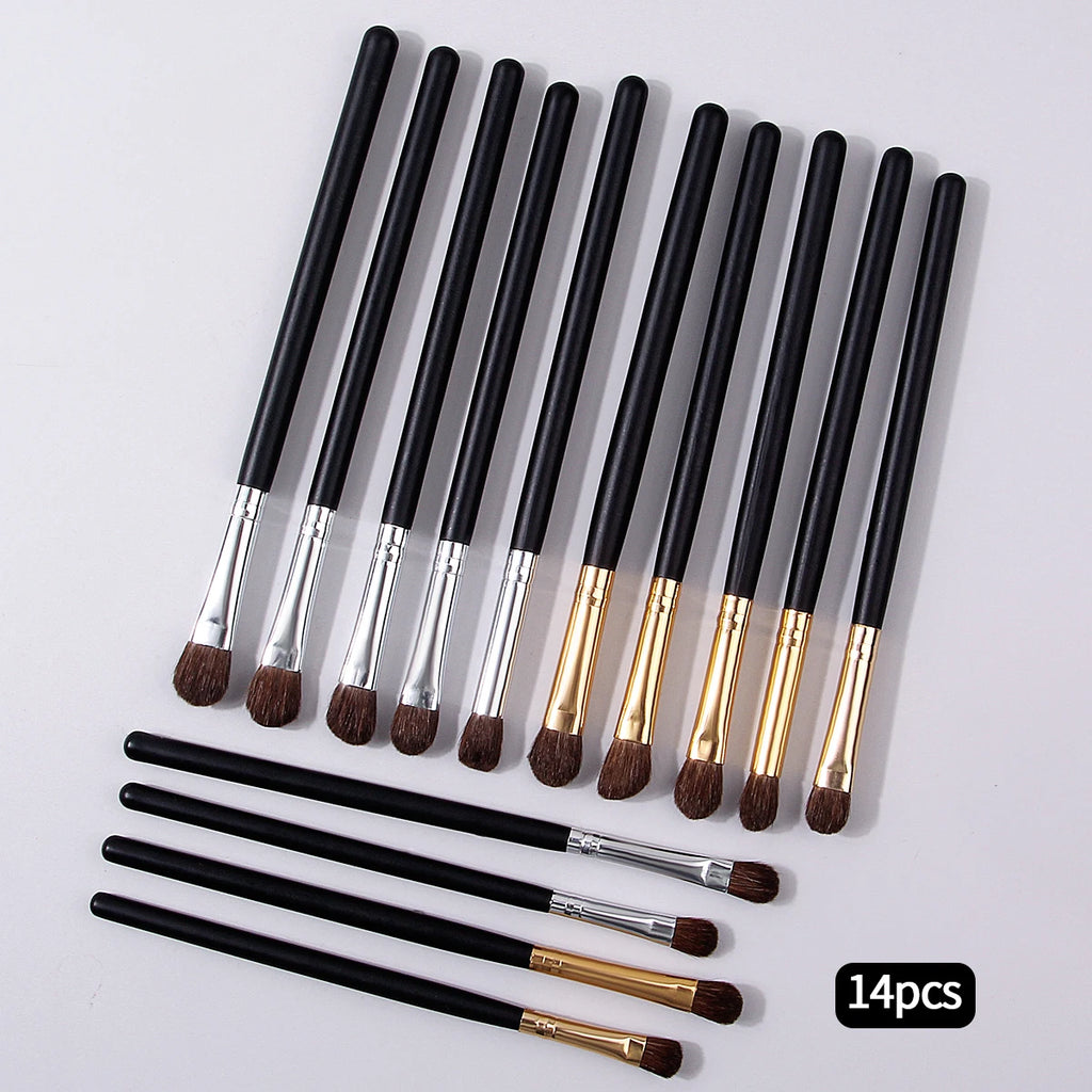 14-Piece Wooden Handle Eye Makeup Brush Set | Horse Hair Eye Makeup Brush Set QXL