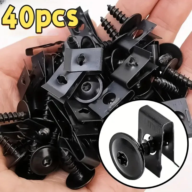 40-Pc Car Self-Tapping Screws, U-Clips & Metal Spacers Kit Auto Body Fasteners QXL