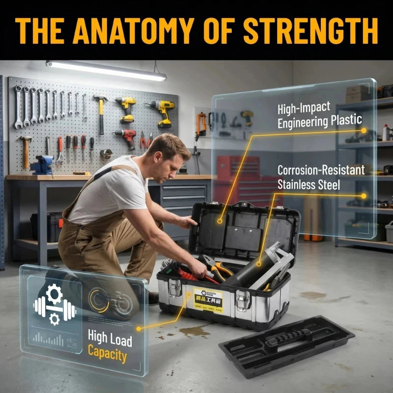 17-Inch Industrial Metal Toolbox | Portable Tool Organizer Case Metal Toolbox Case QXL