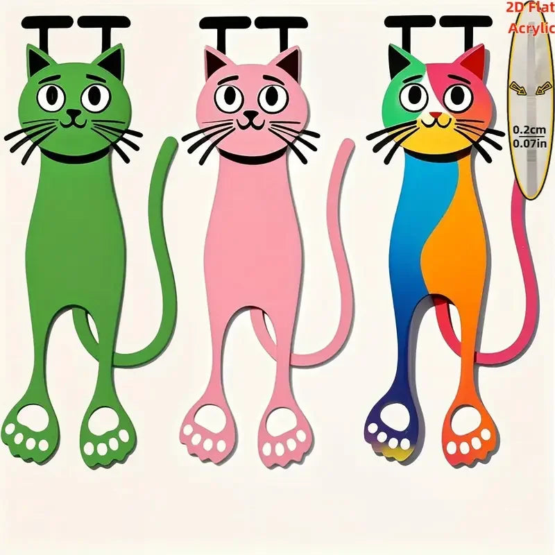 3-Pack 2D Acrylic Cat Bookmarks | Colorful Page Markers Novelty Bookmarks QXL 3pcs