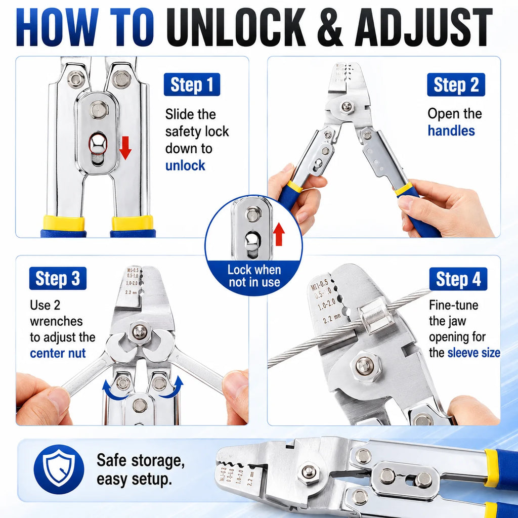 10-Inch 2-in-1 Wire Rope Crimping Pliers | Aluminum Sleeve Swager Wire Rope Crimping Pliers QXL
