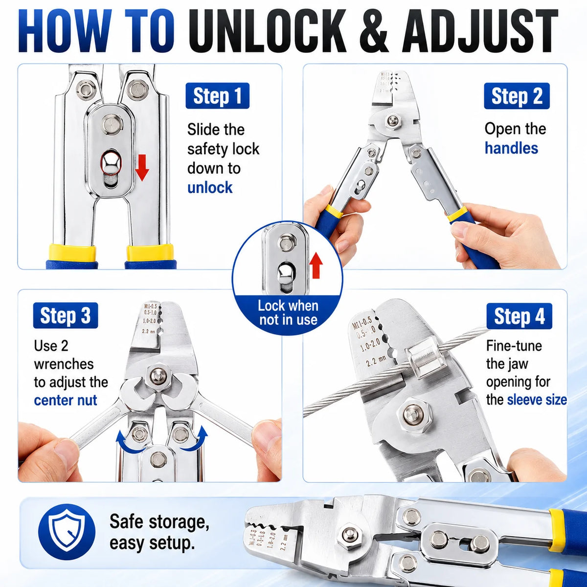 10-Inch 2-in-1 Wire Rope Crimping Pliers | Aluminum Sleeve Swager Wire Rope Crimping Pliers QXL